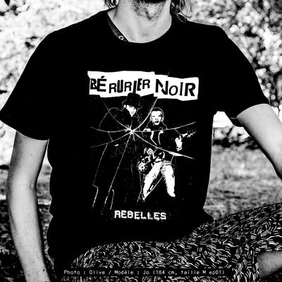 Tshirt officiel Bérurier Noir "Rebelles" sérigraphié à la main, 100% coton bio et équitable