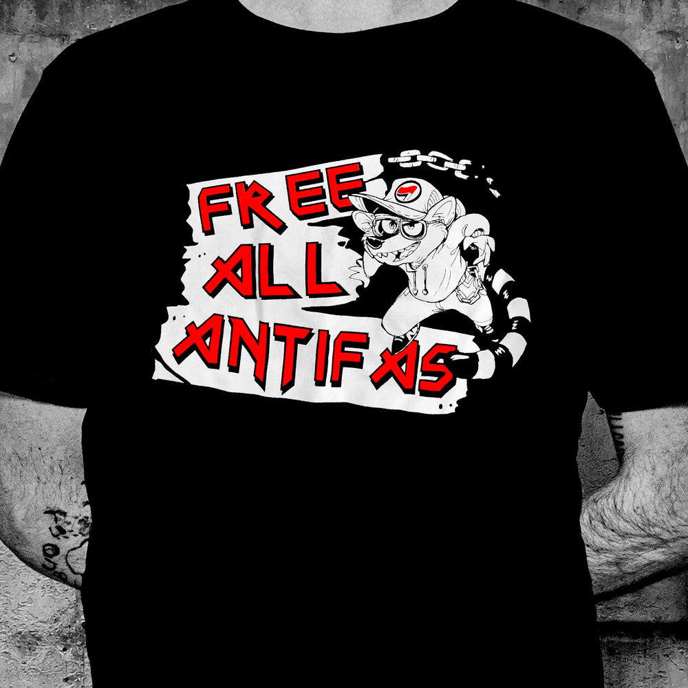 Tshirt Free All Antifas, en soutien à Gino, antifasciste incarcéré
