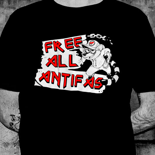 Tshirt Free All Antifas, en soutien à Gino, antifasciste incarcéré