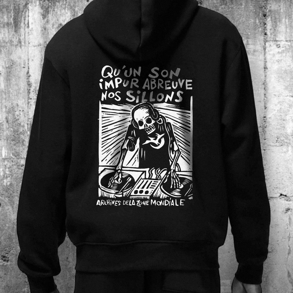 Sweat-shirt AZM "Qu'un son impur abreuve nos sillons" impression recto verso. 100% coton bio & équitable 