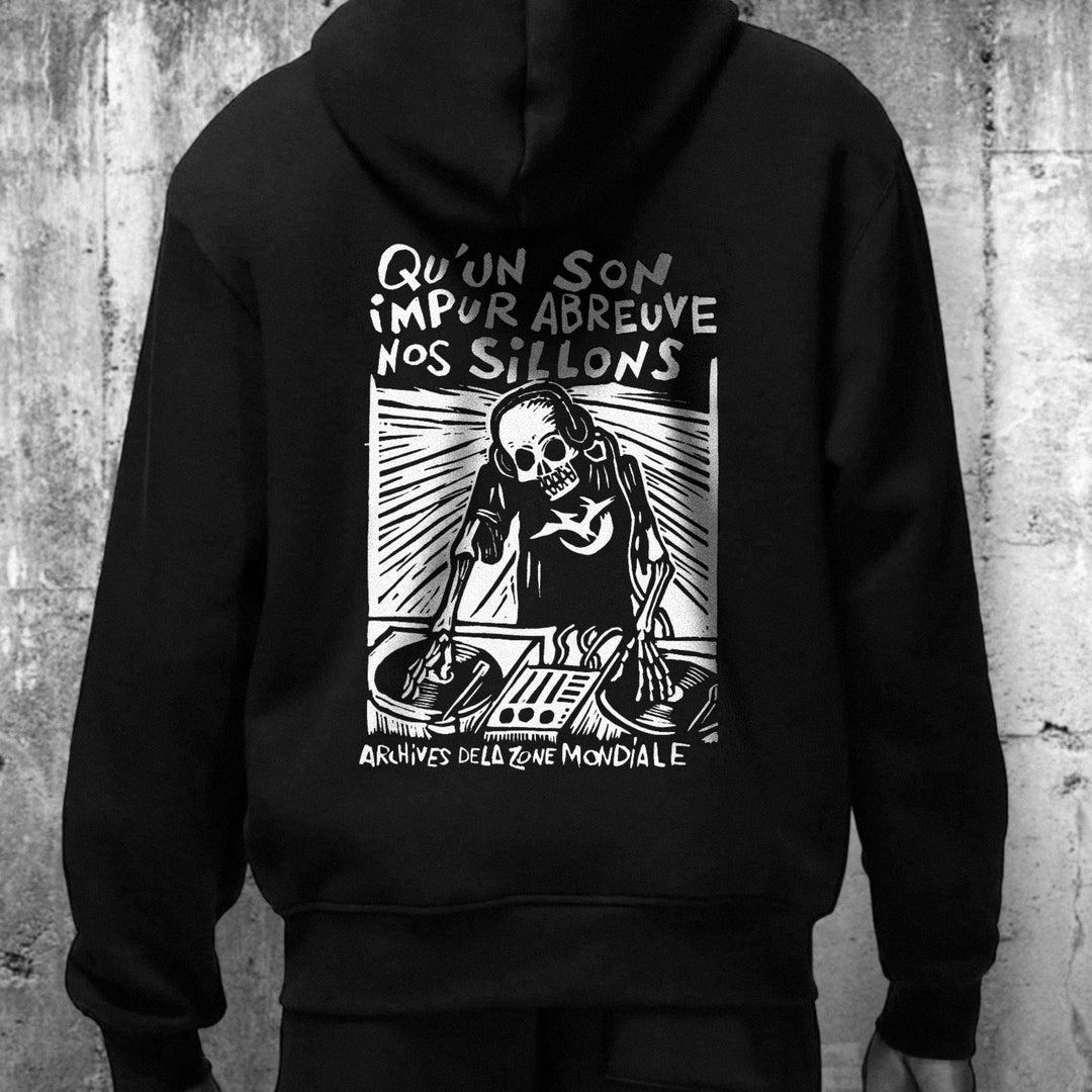 Sweat-shirt AZM "Qu'un son impur abreuve nos sillons" impression recto verso. 100% coton bio & équitable 