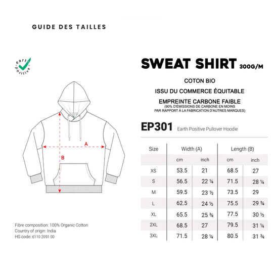 Tableau des tailles sweat-shirt EP301