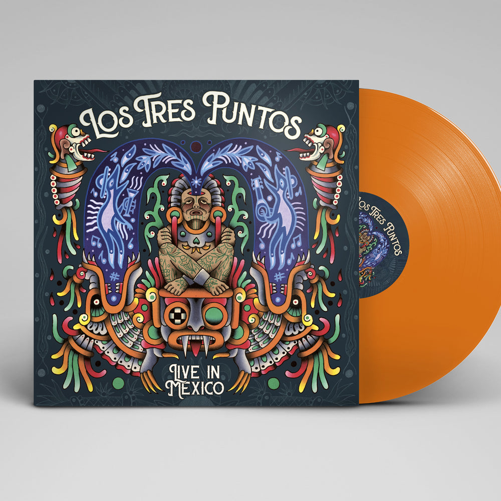 vinyle de Los Tres Puntos, "live in Mexico", disque orange, pochette dessinée par John Stone