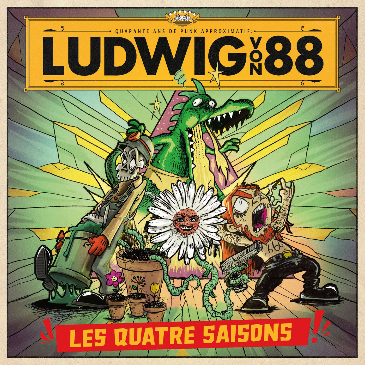 Ludwig Von 88, coffret 4 vinyles couleurs "les Quatre Saisons" (2023) contenant "l'hiver des cretes", "le printemps du pogo", "l'été du no future", "l'automne de l'anarchie"
