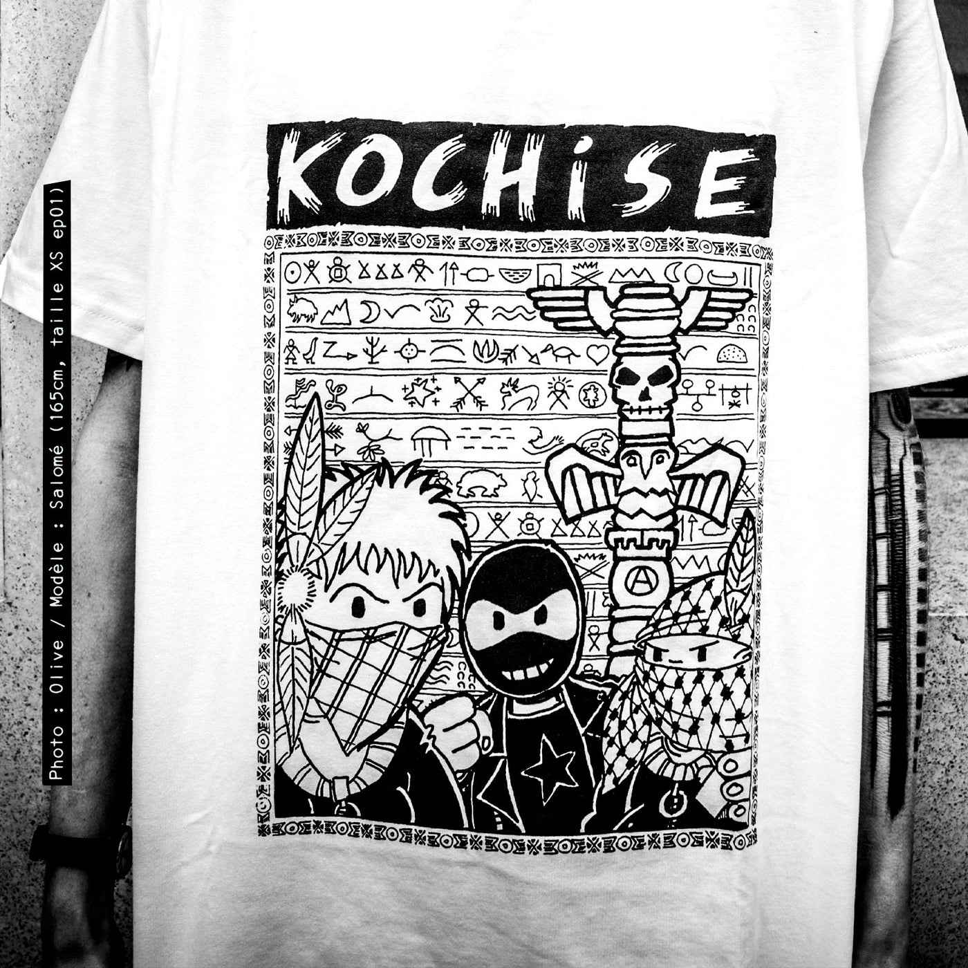 T shirt du groupe punk KOCHISE, sérigraphie artisanale sur Tshirt 100% coton bio et équitable