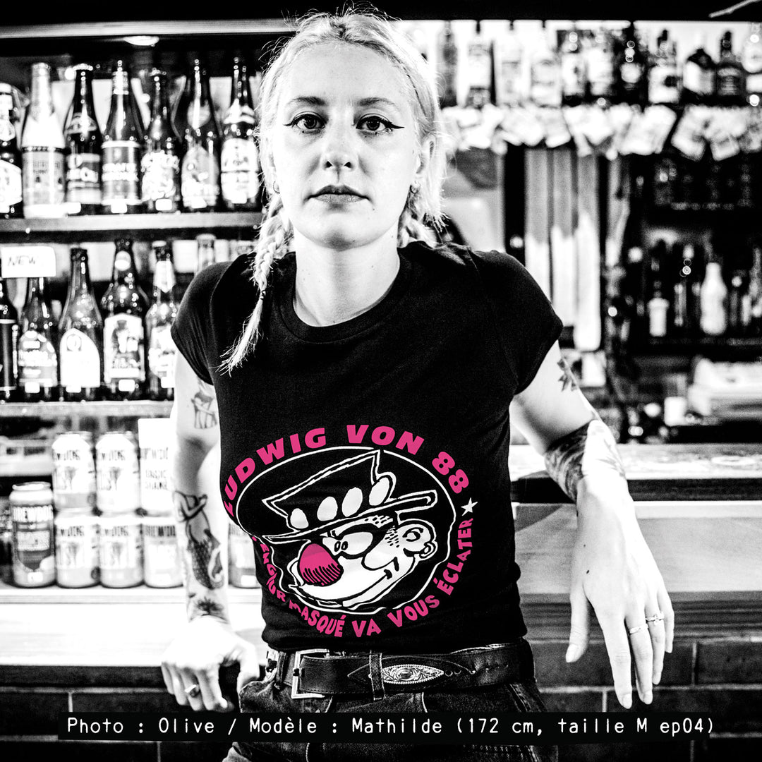 Tshirt Ludwig Von 88 "vengeur masqué", serigraphie blanc et rose sur Tshirt Noir