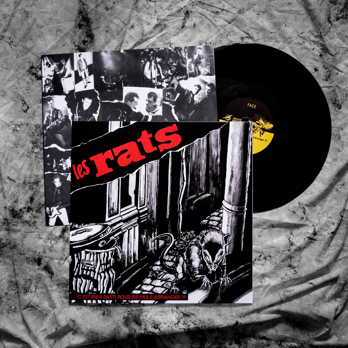 vinyle LES RATS "c'est bien parti pour ne pas s'arranger", disque noir et sous pochette imprimée avec textes et photos