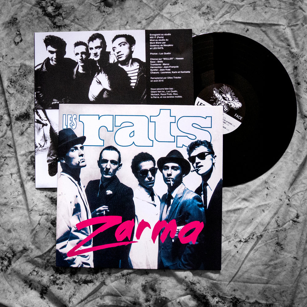 vinyle "Zarma Et Craoued" par Les Rats, disque noir et sous pochette imprimée avec textes et photos