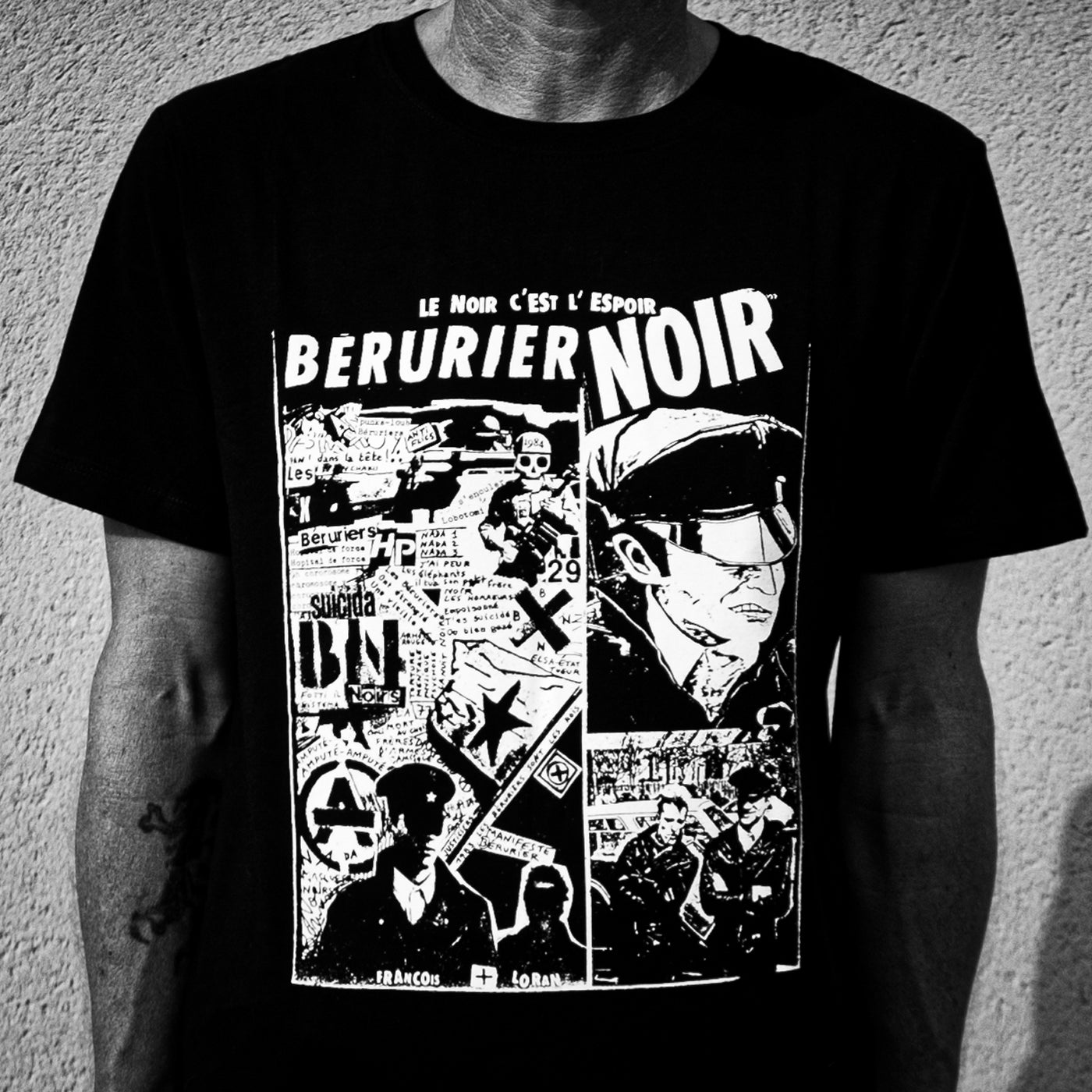 Photo du Tee Shirt Bérurier Noir "1983" reprenant un vieux collage issu des archives du groupe